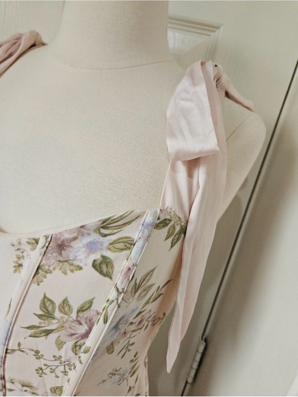 Pastel Cream Floral Corset Summer Dress - Picture 2 of 9